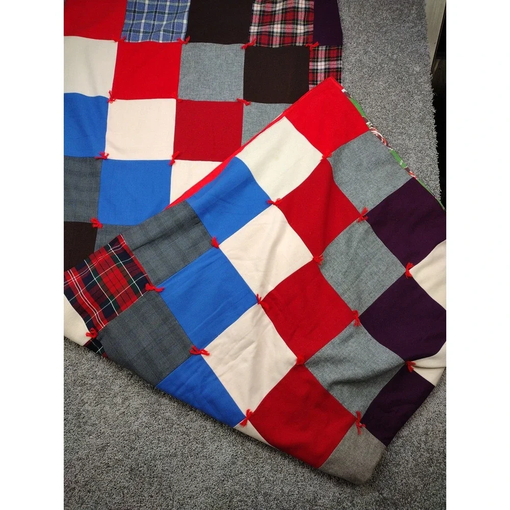 VTG QUILT 72X88 FULL SIZE PATCHWORK SQUARES QUILTED BLANKET HOMEMADE CottageCore